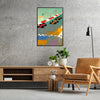 Dynamic Formula 1 car racing on a track with red and white accents - in a black frame