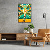Art Deco style tennis player in action with muted colors - in a black frame