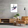 A dynamic swimming scene featuring athletes competing at the Paris Olympics, with blue and green tones. - in a black frame